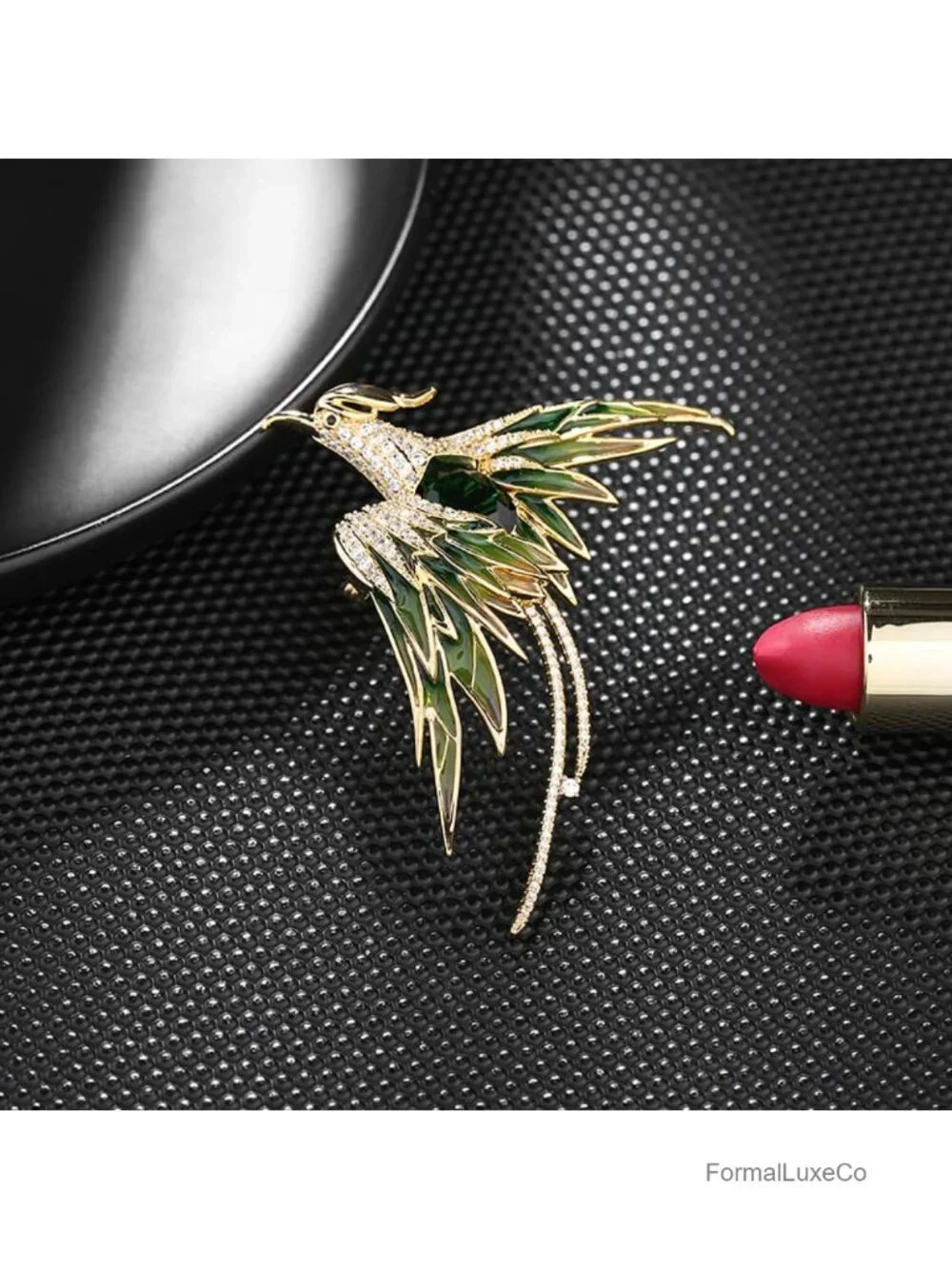 14K Gold Phoenix Brooch Moissanite Gemstones Enamel Luxury Pin